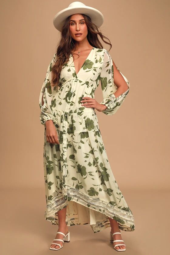 Oh So Sweet Cream Floral Print Tiered High-Low Maxi Dress | Lulus (US)