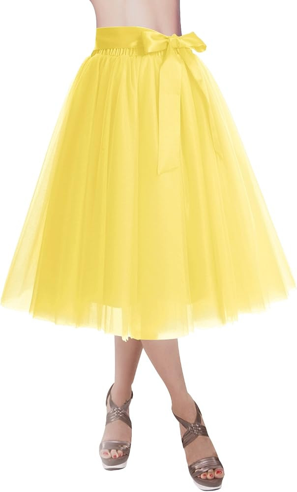 DRESSTELLS Knee Length Tulle Skirt Tutu Skirt Evening Party Gown Prom Formal Skirts | Amazon (US)