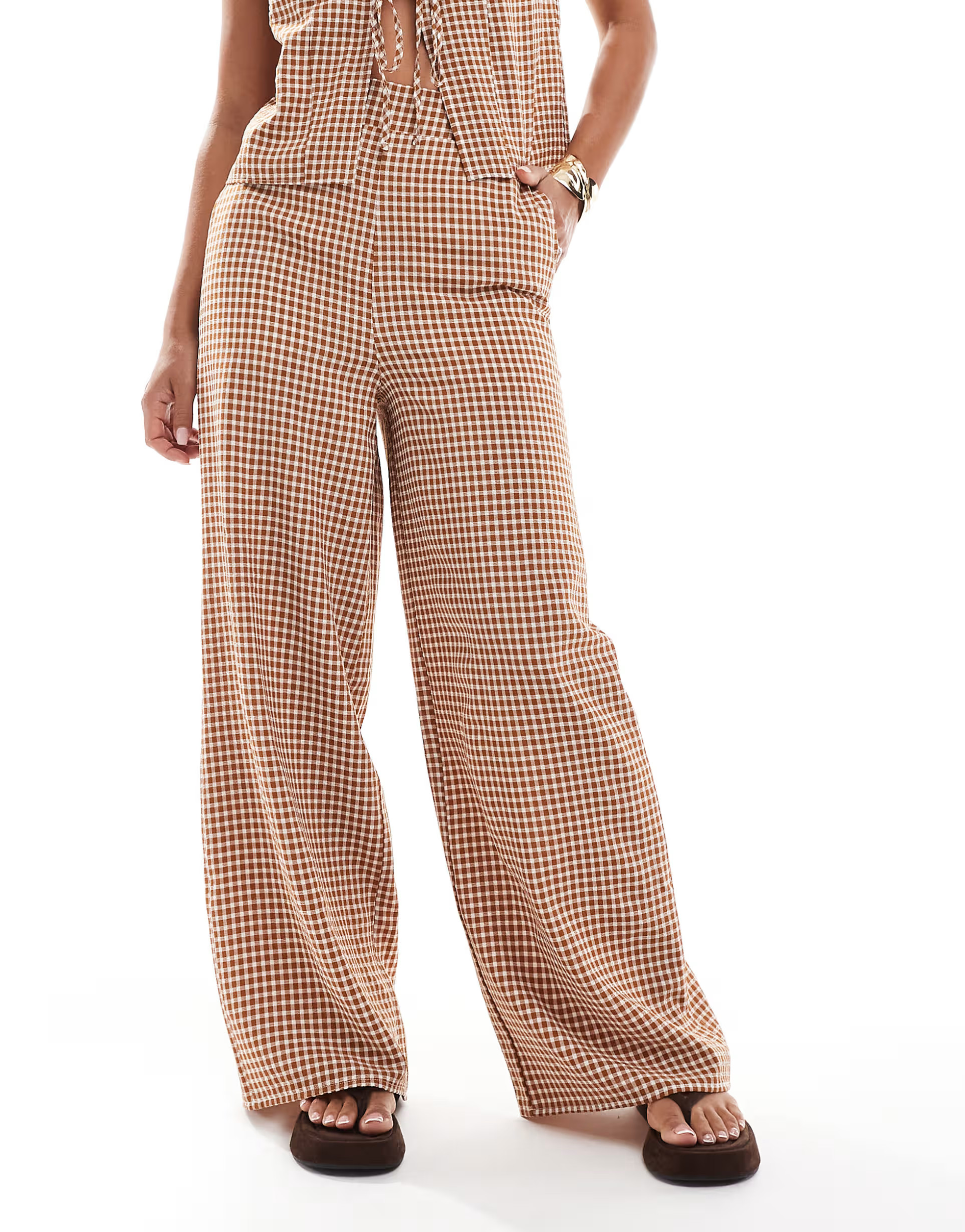 ASOS DESIGN wide leg pants in gingham - part of a set | ASOS (Global)