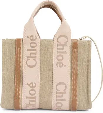 Chloé Small Woody Logo Strap Linen Tote | Nordstrom | Nordstrom