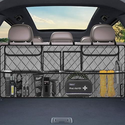 Femuar Car Trunk Organizer, Large Capacity Backseat Trunk Organizer (42"*18"), Collapsible Car Storage Bag with 8 Pockets, SUV/MPV/Truck - Grey | Amazon (US)