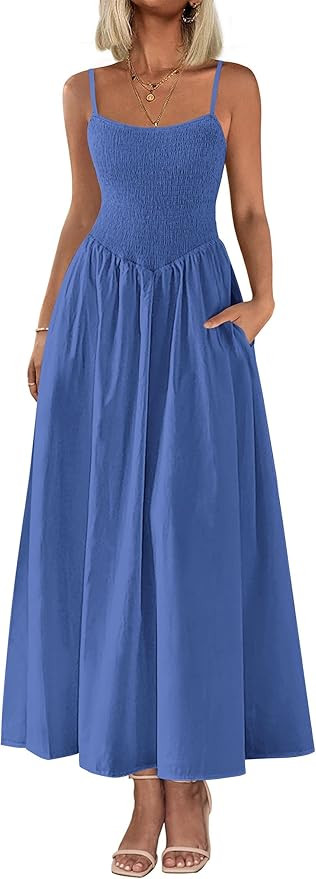 PRETTYGARDEN Women's Smocked Maxi Dresses 2026 Summer Sundress Casual Spaghetti Strap Swing A Lin... | Amazon (US)