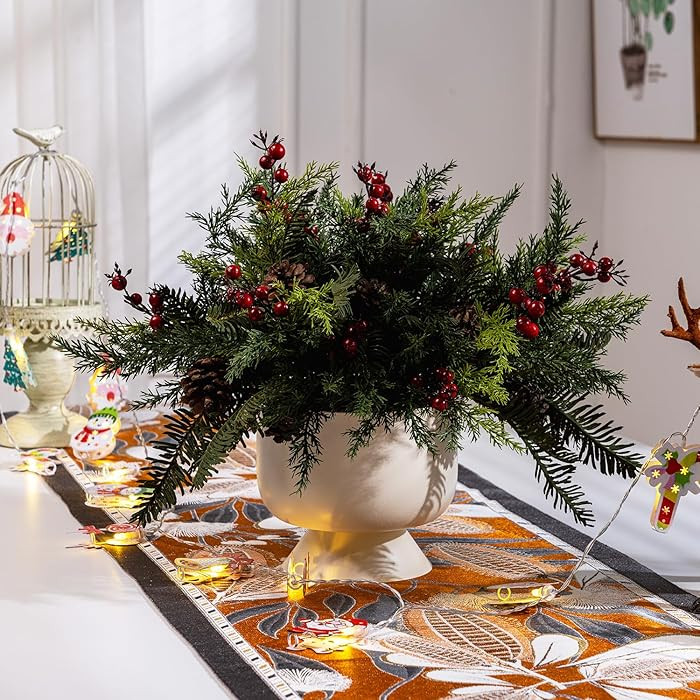 10PCS Artificial Pine Branches with Red Berry Pine Cones Artificial Needles Branches Greenery Ste... | Amazon (US)