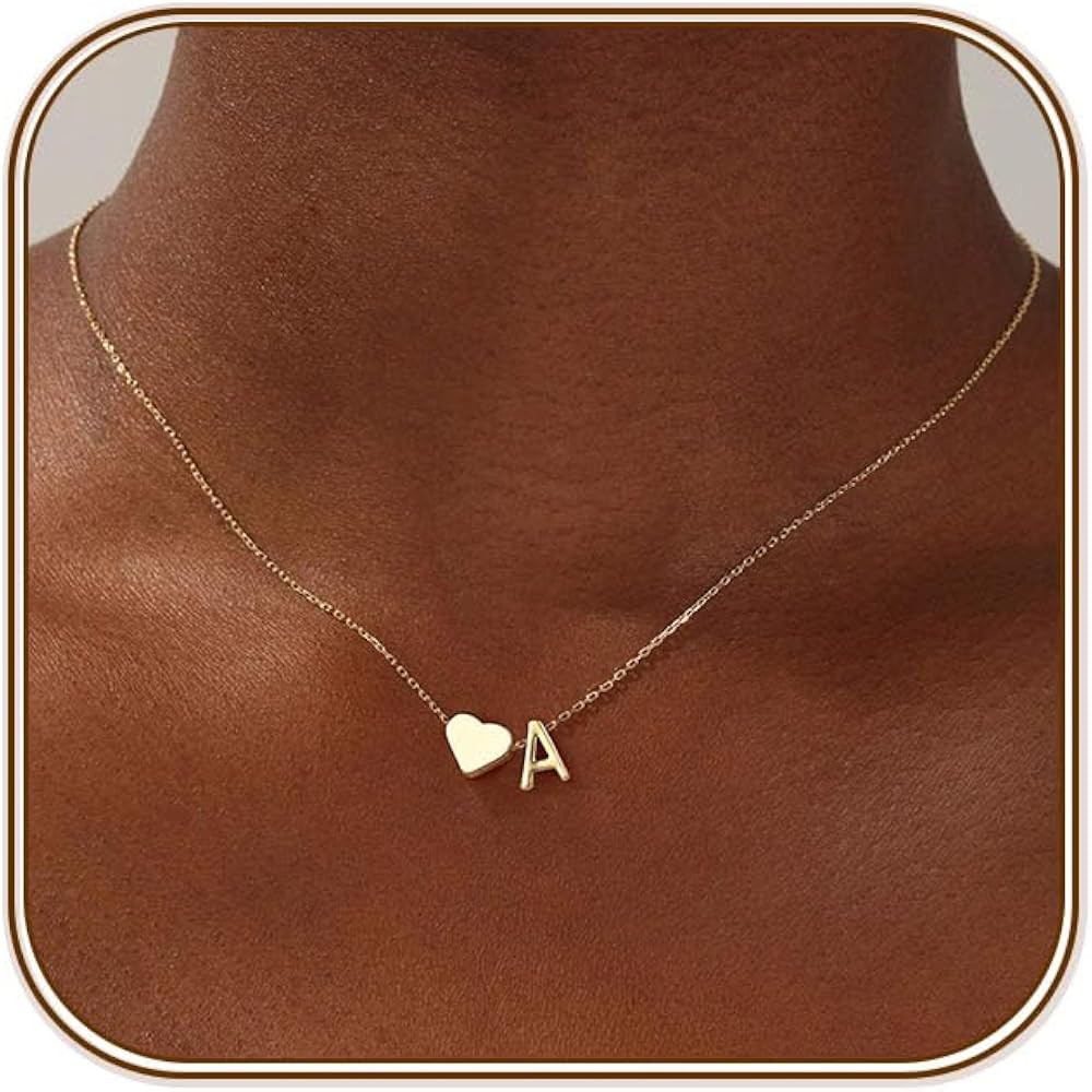 Turandoss Heart Initial Necklace for Women Teen Girls - 18K Gold Plated Letter A-Z Pendant Neckla... | Amazon (US)