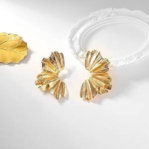 Gold Zinc Dangle Geometric Leaf Heart Flower Drop Earrings | Amazon (US)