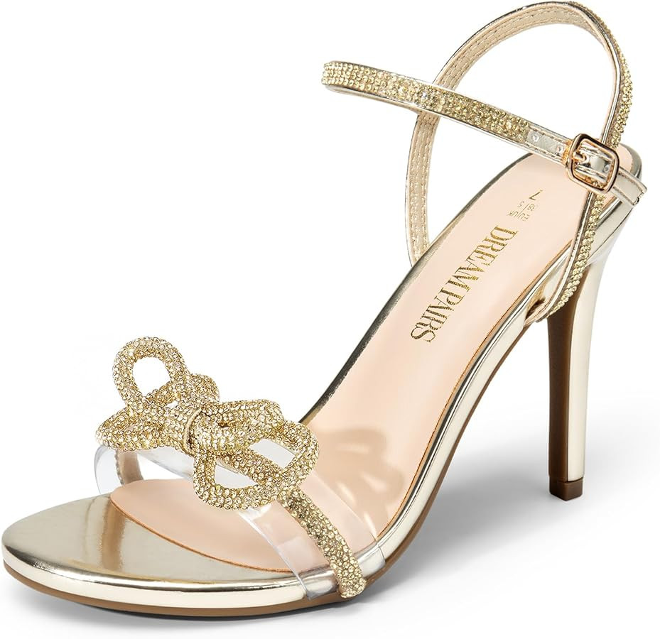 DREAM PAIRS Women's Heels Round Toe Rhinestone Double Bowknots Sparkly Stilettos Heeled Sandals S... | Amazon (US)