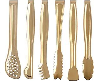 HINMAY Gold Plated Mini Serving Tongs Set 6-Inch Appetizers Tongs Stainless Steel Small Sugar Cub... | Amazon (US)