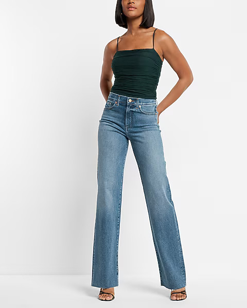 High Waisted Medium Wash Wide Leg Jeans | Express