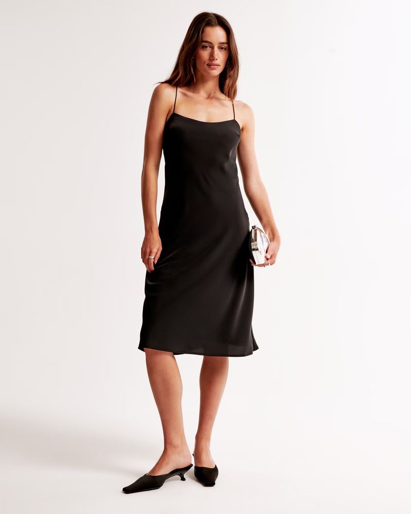 Women's Slip Midi Dress | Black Midi Dress | Black Slip Dress | Abercrombie & Fitch (US)