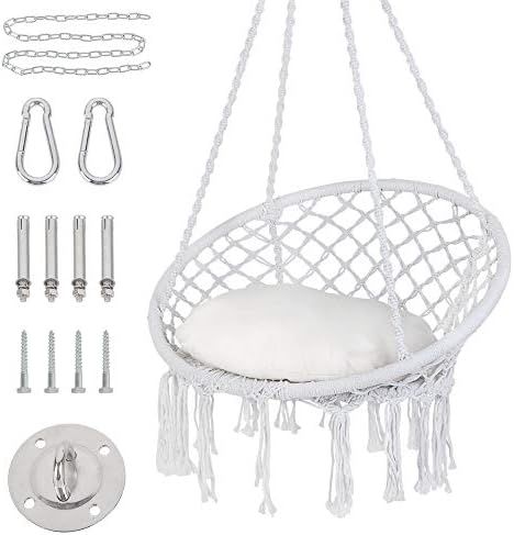 Patio Watcher Hammock Chair Hanging Macrame Swing with Cushion and Hardware Kits, Max 330 Lbs, Ha... | Amazon (US)