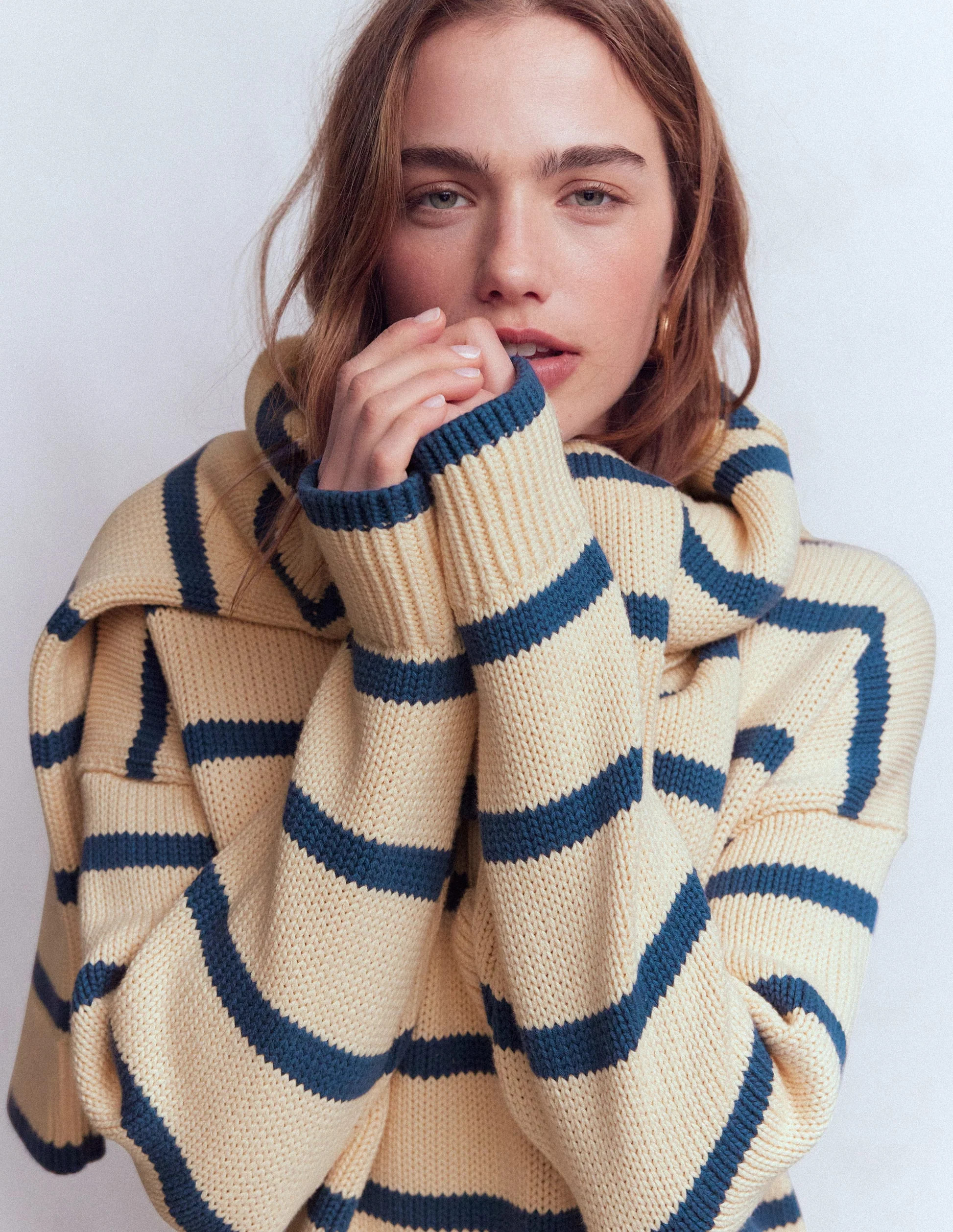 Lucy Oversized Cotton Jumper-Navy/ Camel Melange | Boden (US)