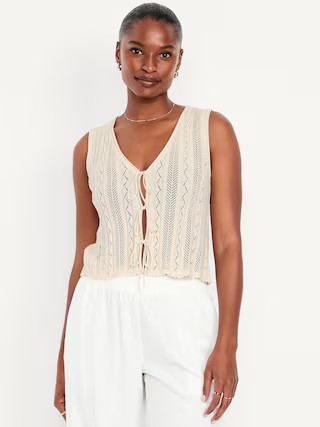 Sleeveless Crochet Tie-Front Top | Old Navy (US)