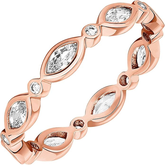 PAVOI 14K Gold Plated Cubic Zirconia Stackable Ring | Marquise Eternity Band for Women | Plated G... | Amazon (US)