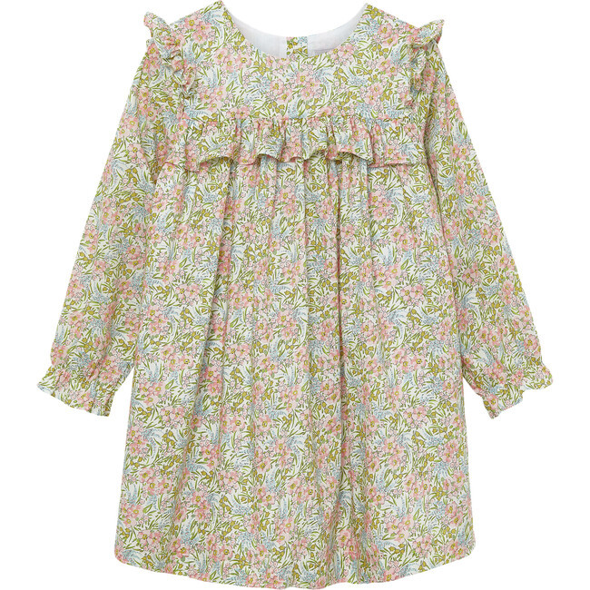 Liberty Print Swirling Petals Long Sleeve Ruffle Dress, Multi Floral | Maisonette