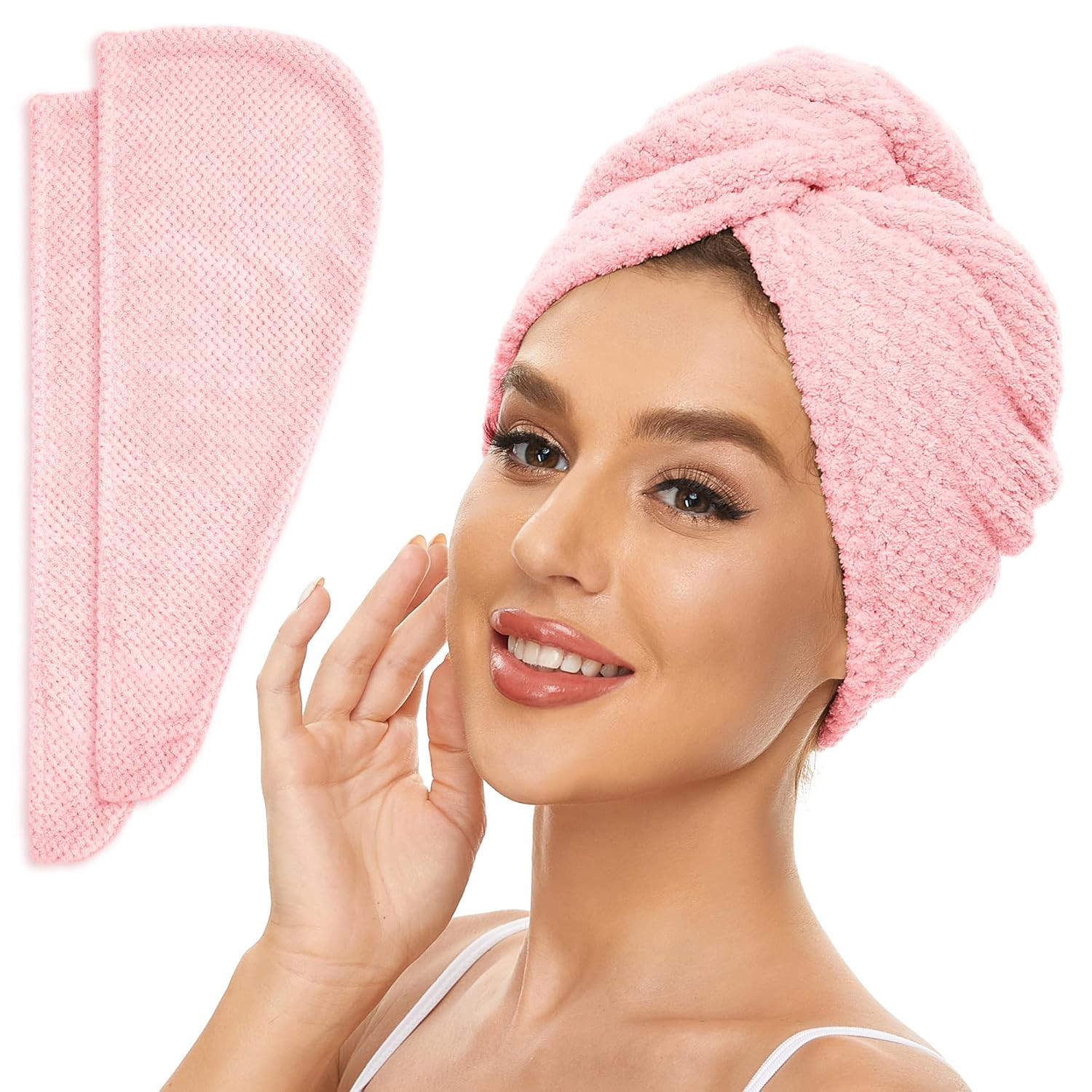 2 Pack Microfiber Hair Towel Wrap for Women, Anti Frizz Quick Drying Hair Turban for All Hair Sty... | Amazon (US)