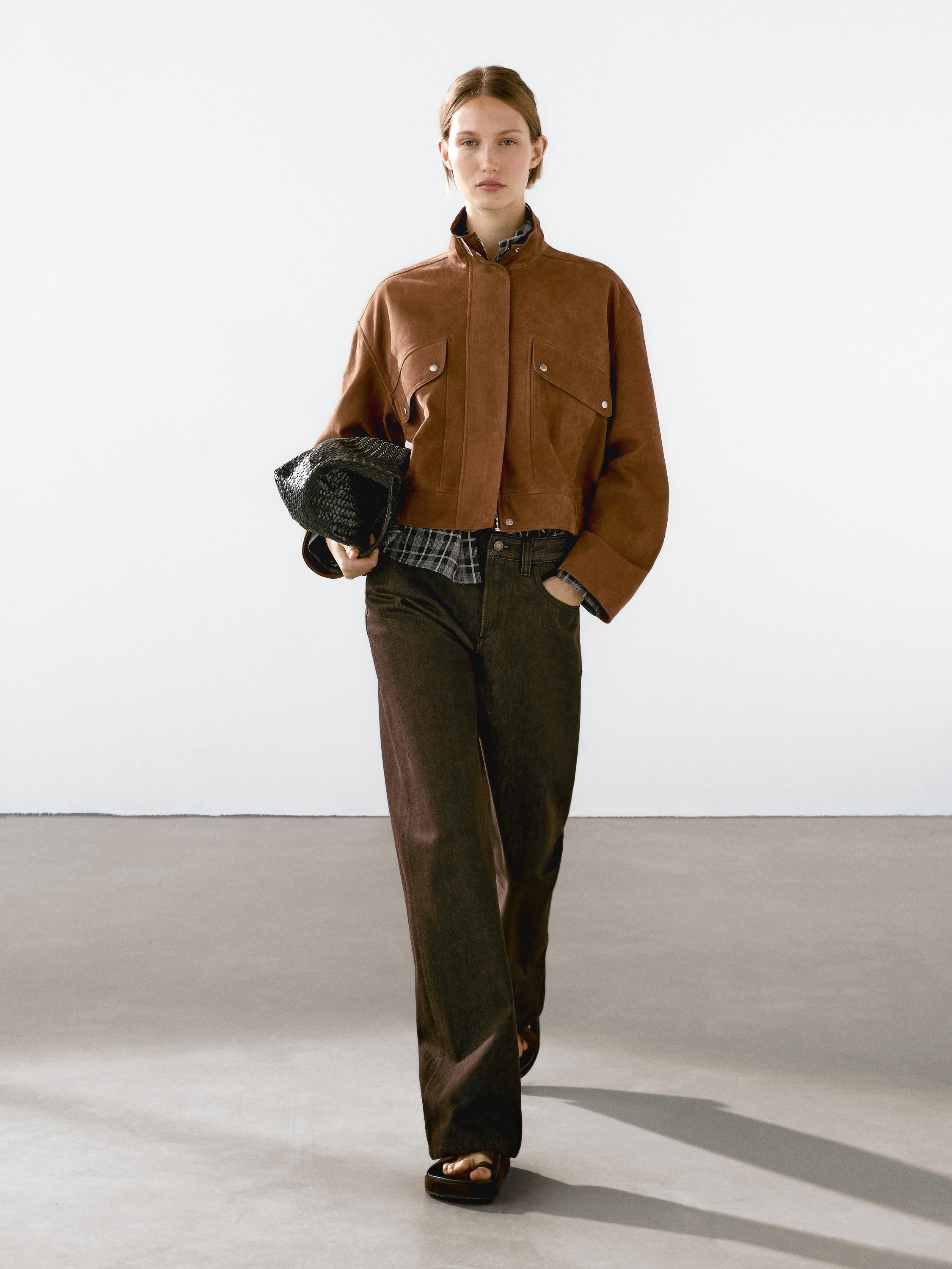 Nubuck suede leather bomber jacket | Massimo Dutti UK