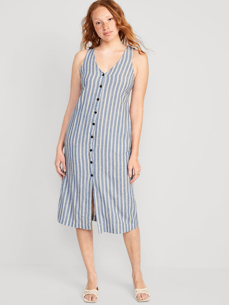 Sleeveless Linen-Blend Button-Front Midi Shift Dress for Women | Old Navy (US)