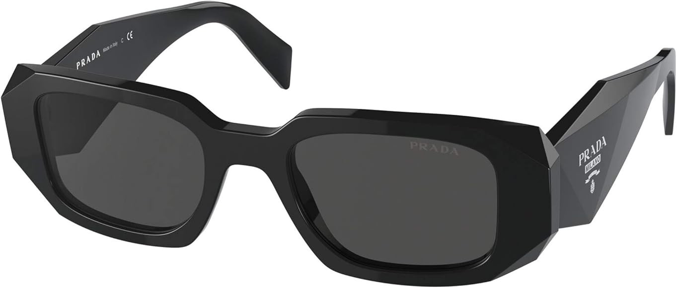 Prada PR 17WS 1AB5S0 Black Plastic Rectangle Sunglasses Grey Lens | Amazon (US)