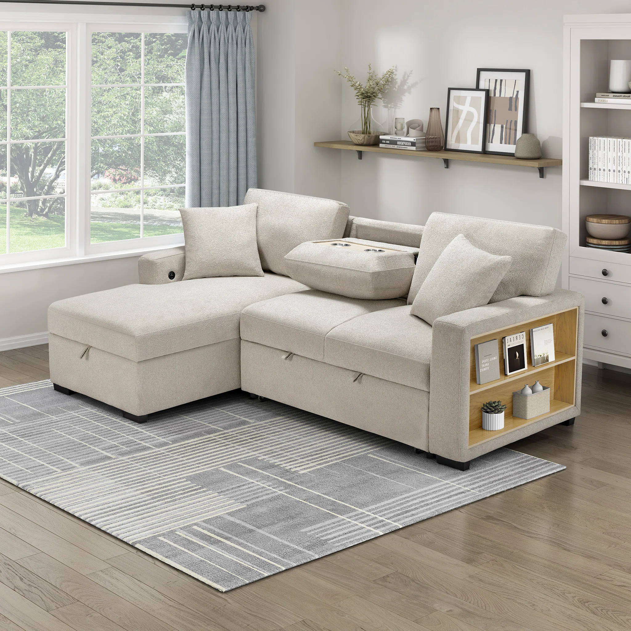 Darrielle  92"W Sectional Sofa Sleeper with Left Chaise with Charging Ports | Wayfair North America