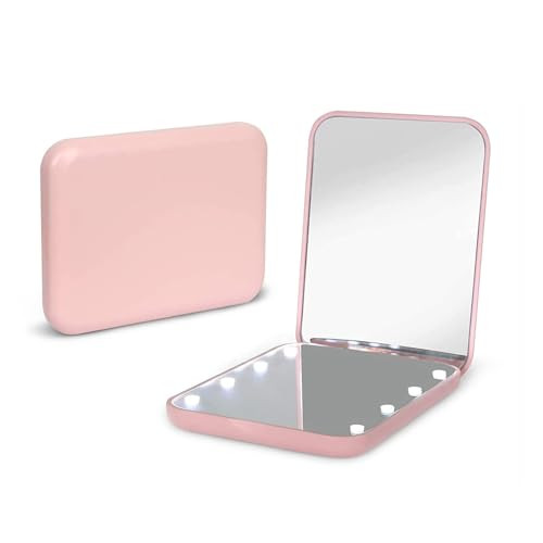 Kintion Pocket Mirror, 1X/3X Magnification LED Compact Travel Makeup Mirror with Light for Purse, 2-Sided, Portable, Folding, Handheld, Small Lighted Mirror for Gift, Pink | Amazon (US)