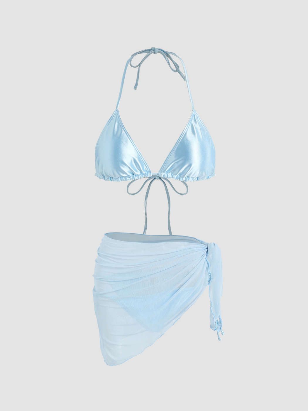 Metallic Triangle Tie Side Bikini Set With Sarong | Cider