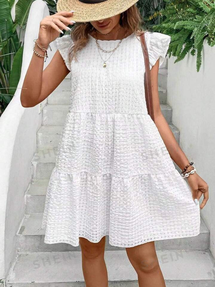 SHEIN LUNE Women's Short Flying Sleeve A-Line Doll Dress | SHEIN