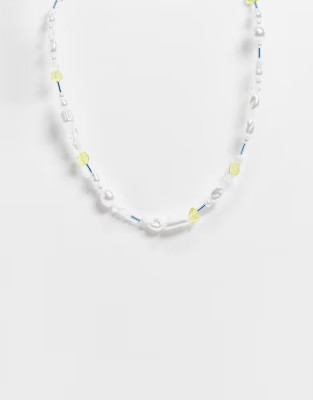 ASOS DESIGN necklace in blue yellow bead design with faux star pearls | ASOS (Global)