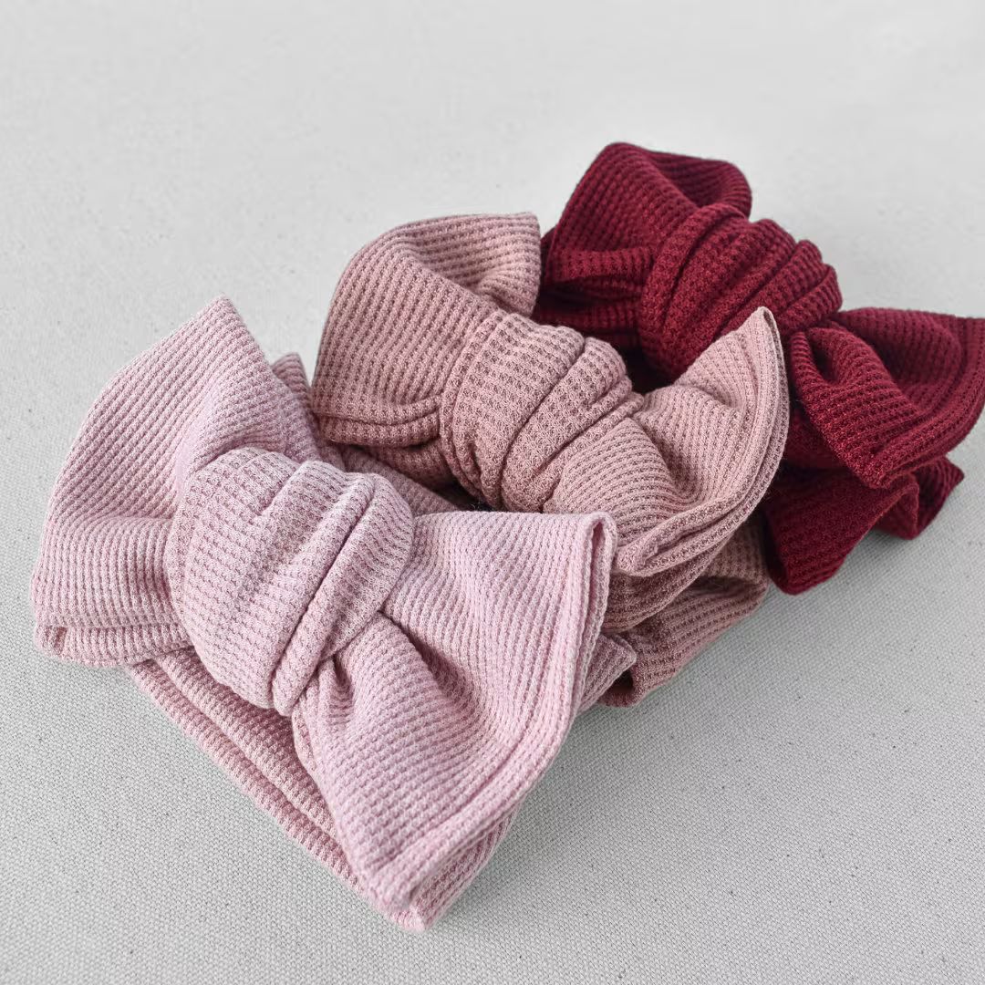 Waffle Oversized Bow Headband Wrap (Light Dusty Pink, Mauve Pink, Burgundy Red), Newborn / Baby | Etsy (US)