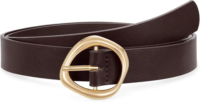 XZQTIVE Women's Faux Leather Belts with Gold Buckle, Fashion Casual Belt for Jeans Pants Dresses | Amazon (US)