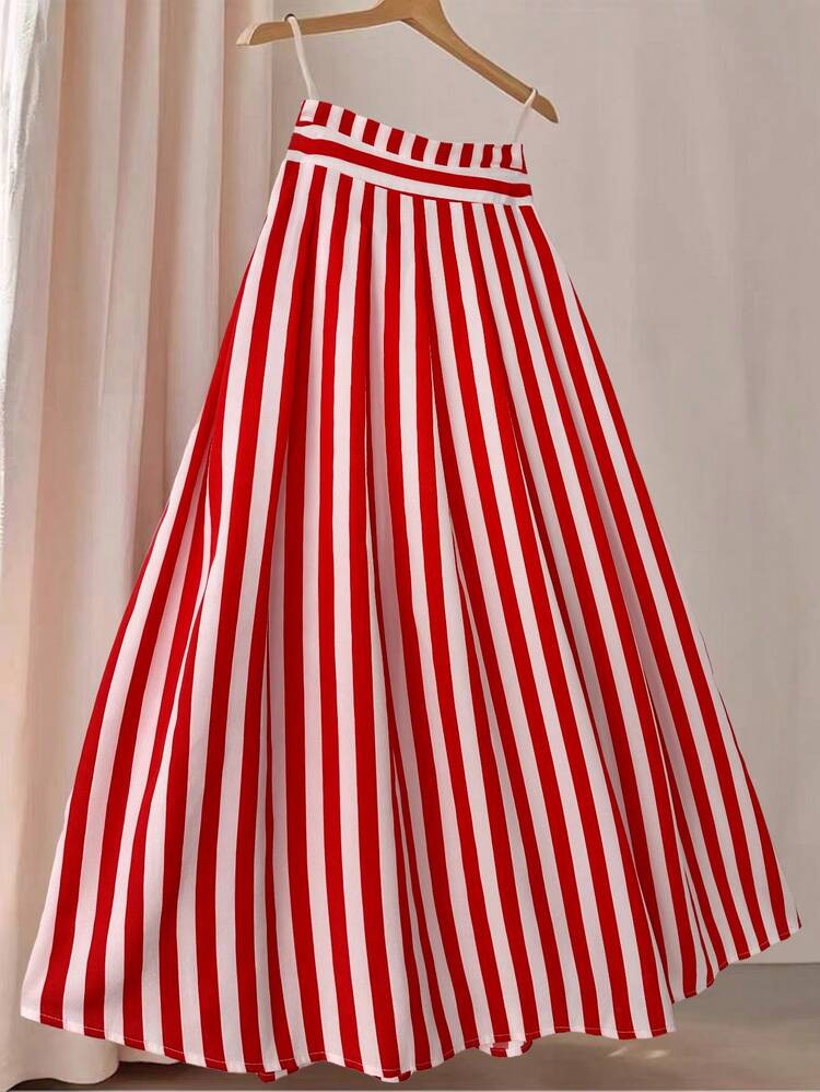 Rometta Plus Size Women's 1920s Flapper White Summer Casual Skirt With Stripes,Elegant Fashionabl... | SHEIN