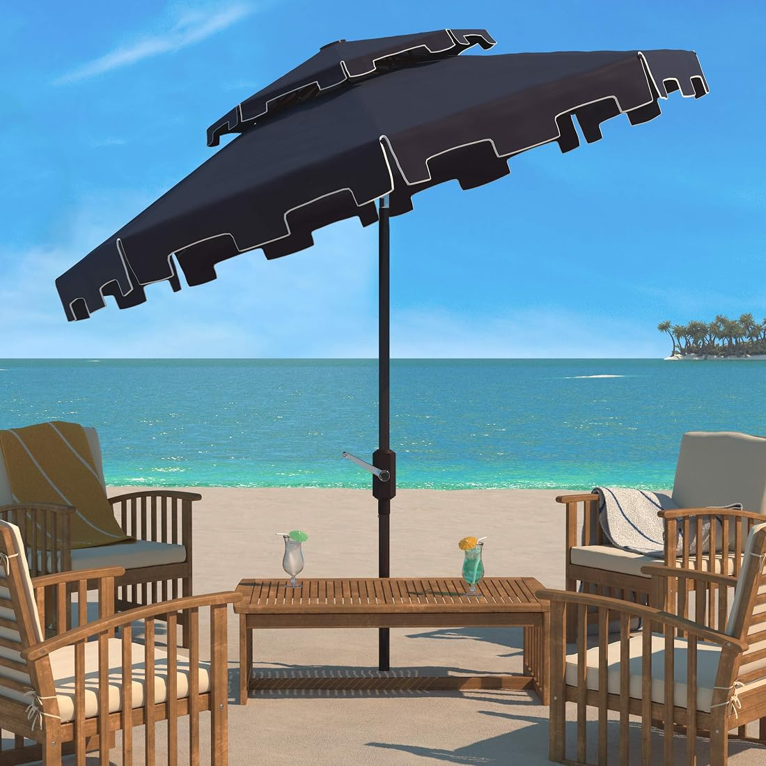 SAFAVIEH Outdoor Zimmerman 9-Foot Double Top Market UV Protected Umbrella | Amazon (US)