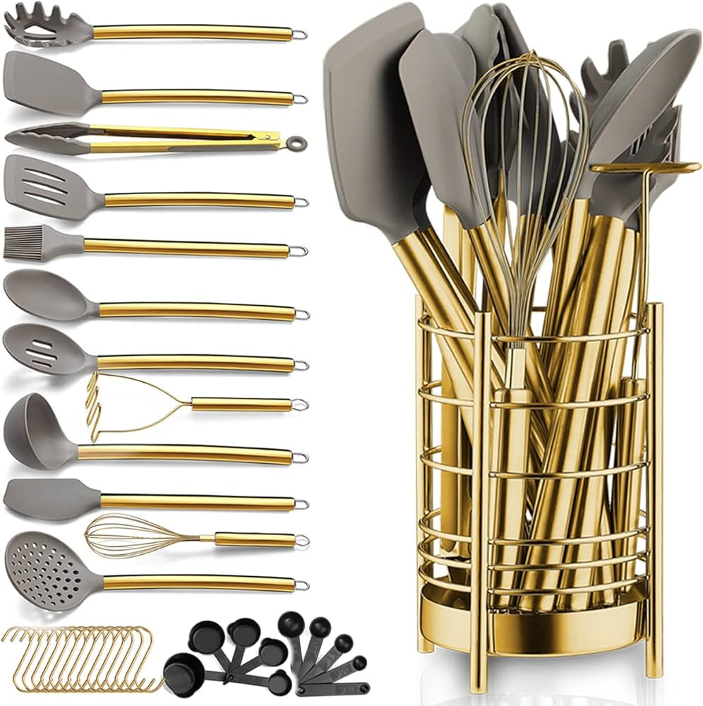 Gold Kitchen Utensils Set, Berglander 38 Pieces Non-stick Silicone Cooking Tools Spoon Spatula Se... | Amazon (US)