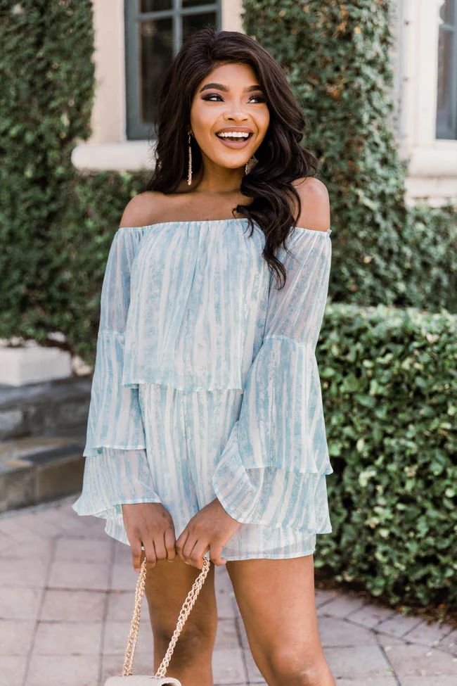 Sunlit Getaway Tie Dye Ivory/Blue Romper | The Pink Lily Boutique