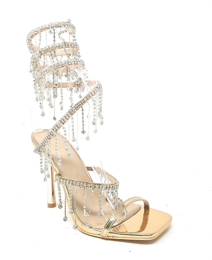 Wild Diva Women's Narala-51 Chandelier Embellished Rhinestone Spiral Coil Wrap Around Stiletto He... | Amazon (US)