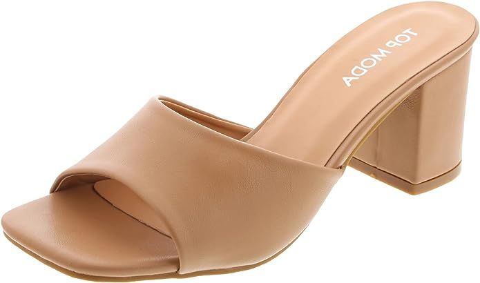 Womens Slip On Slide Open Toe Heeled Sandals | Amazon (US)