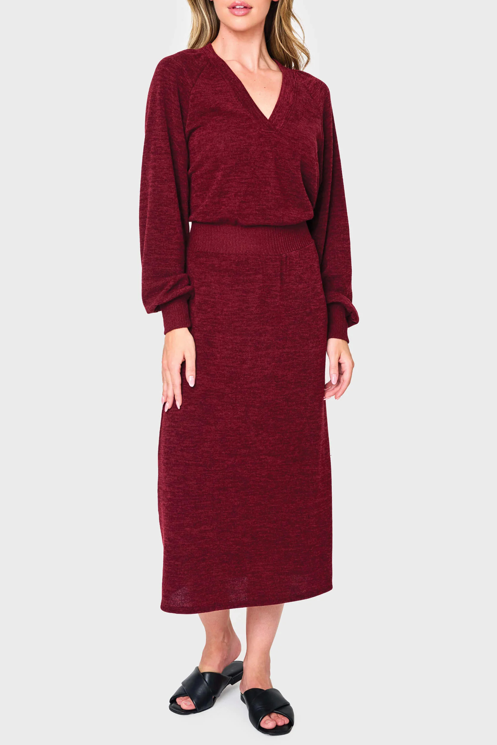 Long Sleeve V-Neck Midi Sweater Dress | Gibson