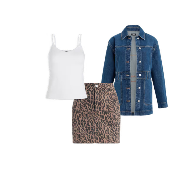 High Waisted Leopard Mini Denim Skirt | Express