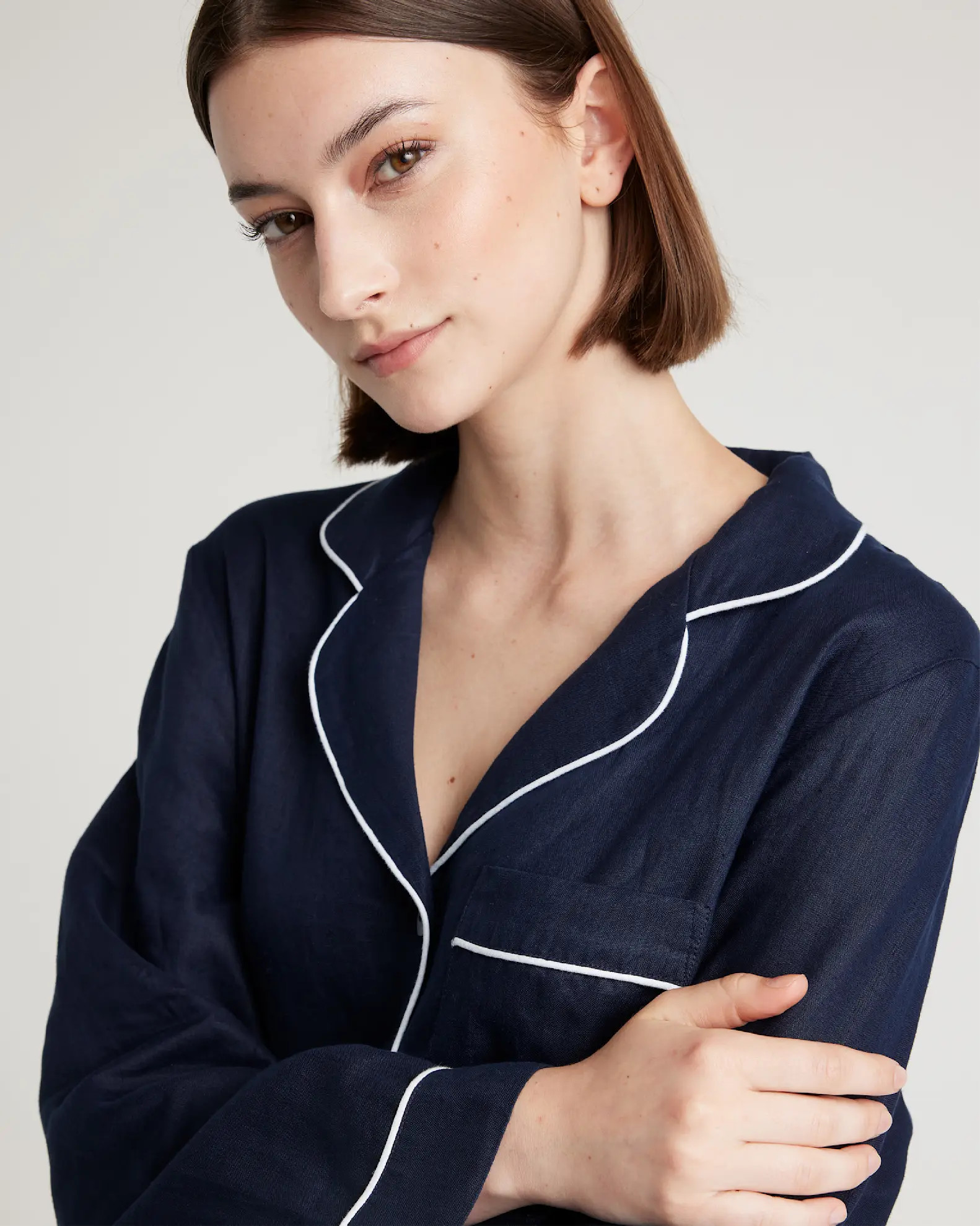 100% European Linen Long Sleeve Pajama Set with Piping | Quince