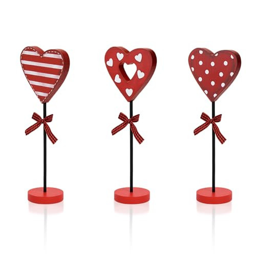Smile Valentine's Day Heart - Shaped Wooden Table Decor Set with Red Bases & Ribbon Accents, Valentine Indoor Decoration | Amazon (US)