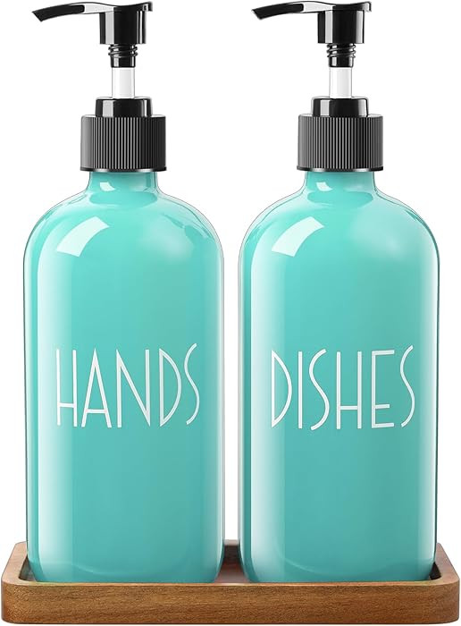 ALELION Turquoise Dish Soap Dispenser for Kitchen - 16 OZ Glass Hand Soap Dispenser Set with Pump... | Amazon (US)