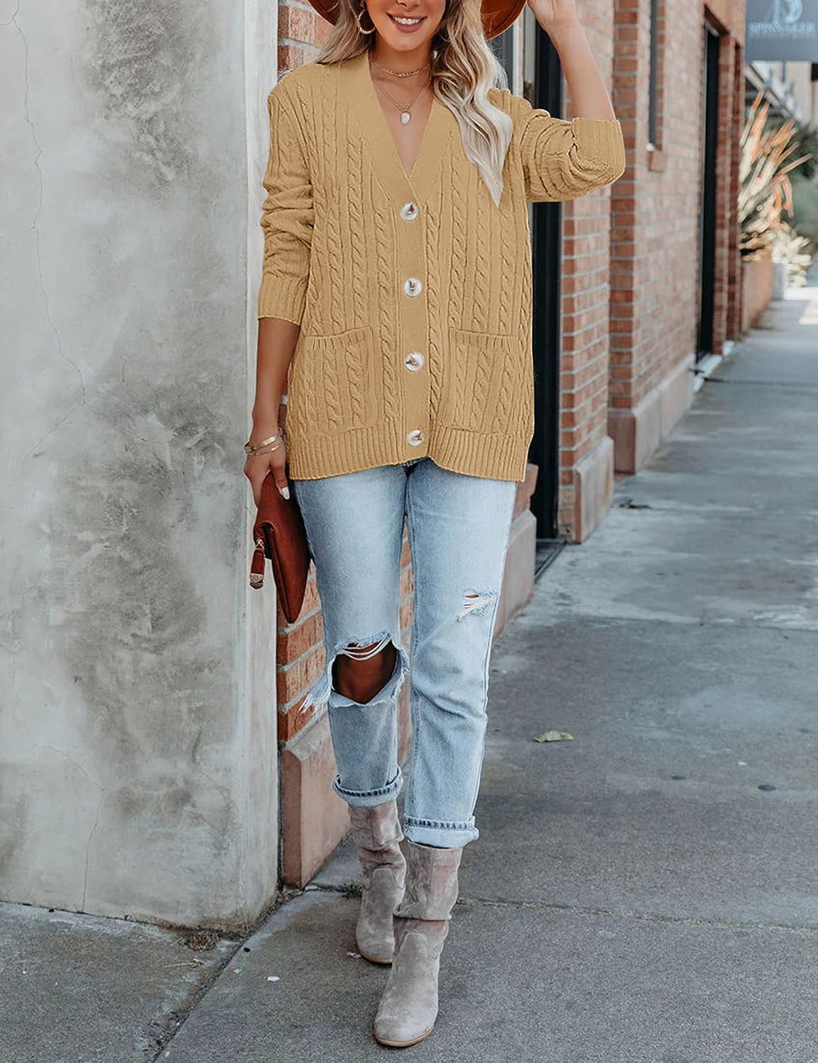 MEROKEETY Womens Fall Cable Knit Button Up Oversized Light Cardigan Sweater | Amazon (US)