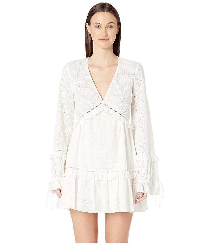 Jonathan Simkhai Embroidered Ruffle Long Sleeve Dress (White) Women's Swimwear | Zappos