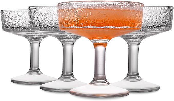 SoulTimes Vintage Coupe Glasses Set of 4, Romantic Embossed Floral Martini Glasses, Perfect for C... | Amazon (US)