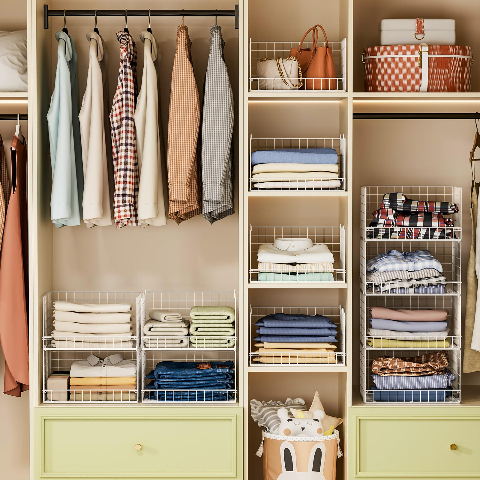 4-Tier Stackable Closet Organizers and Storage Basket, Foldable Closet Shelf Organizer System, Sp... | Amazon (US)