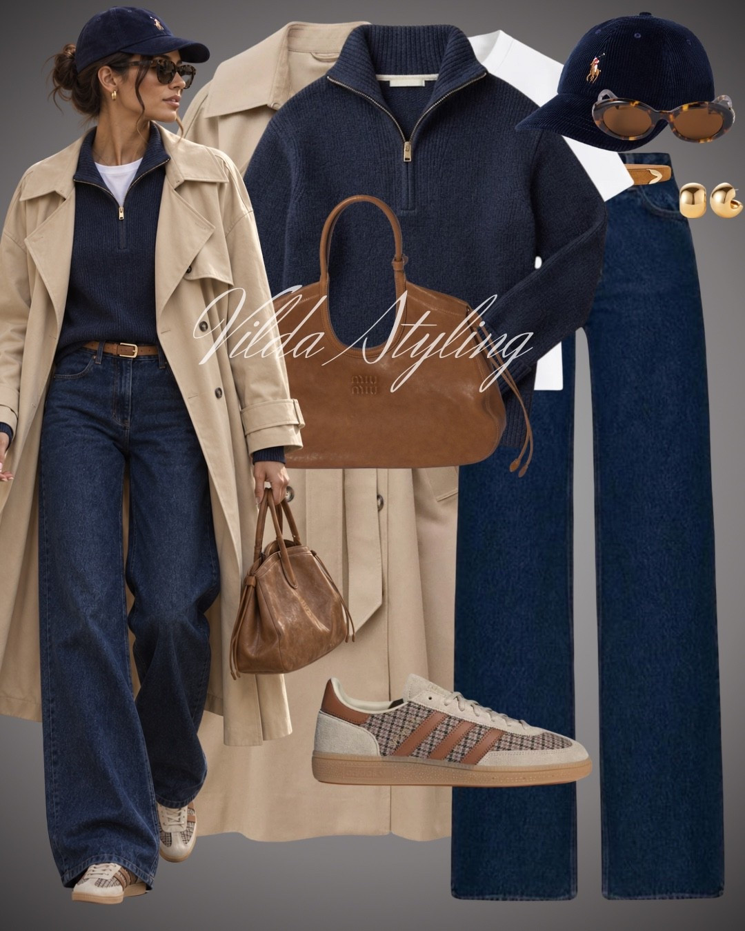 Classic layers for fall 🤎 A navy quarter-zip knit styled with wide-leg denim, a timeless trench coat, retro sneakers and warm brown accessories for an effortlessly chic everyday look.

#LTKautumn #LTKjeans #LTKstyletip