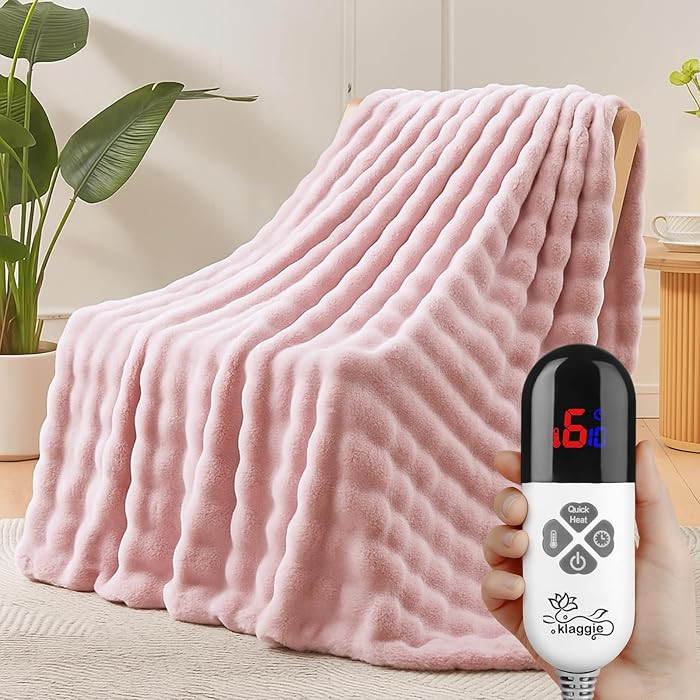 Electric Heated Blanket Throw 50"x60" Pink Ultra Soft Luxury Fluffy Faux Rabbit Fur Machine Washa... | Amazon (US)