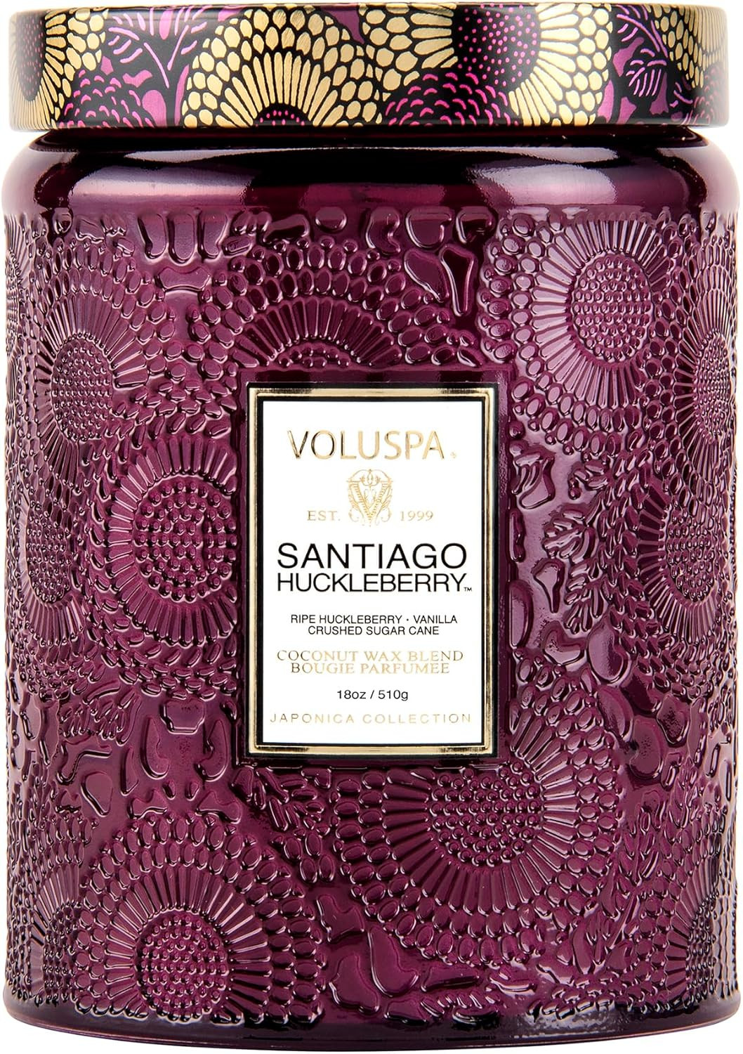 Voluspa Santiago Huckleberry, Large Candle Jar, 18 oz, 100 Hour Burn Time, All Natural Wicks and ... | Amazon (US)