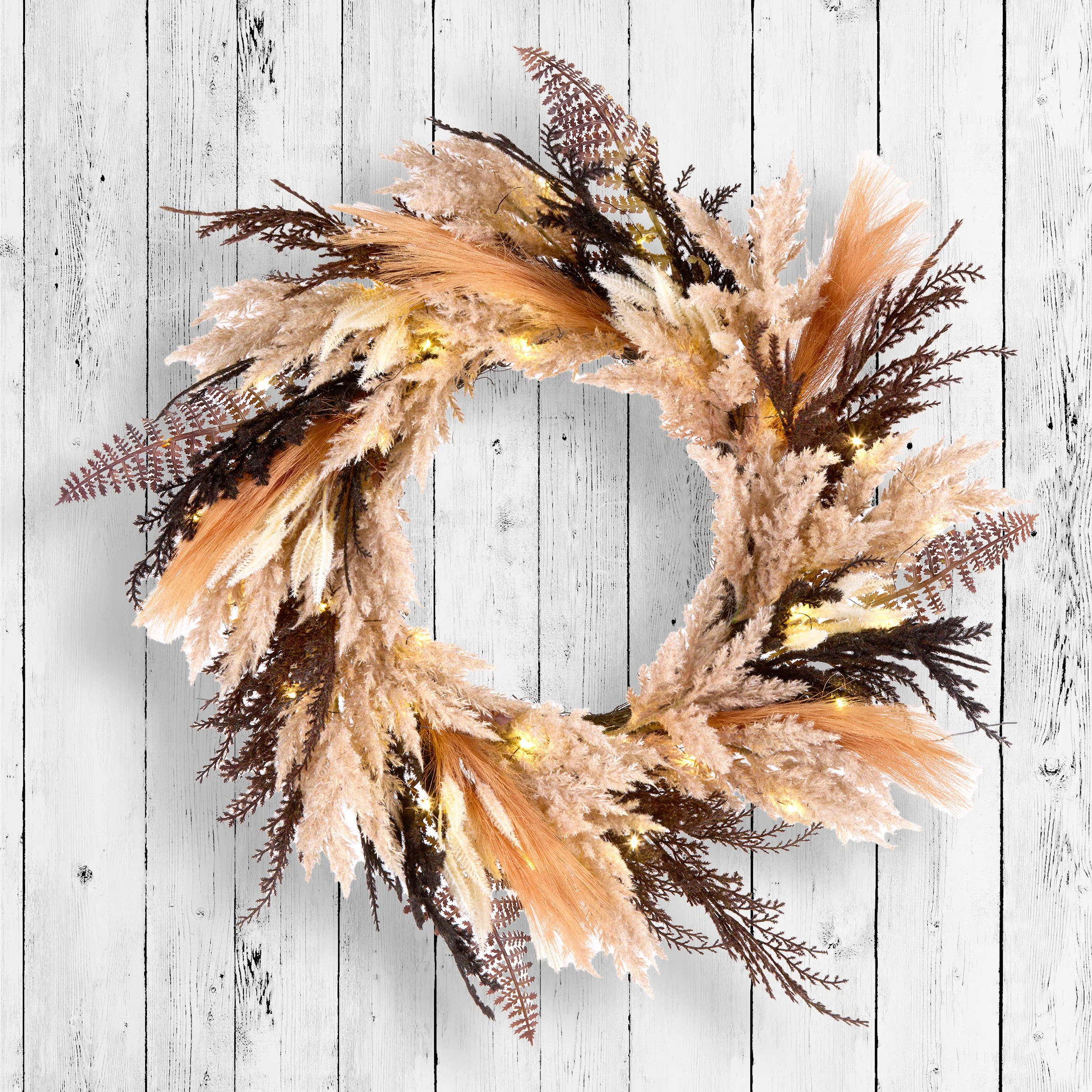 National Tree Company 26in. Orange and Black Pampass Wreath with LED Lights | Wayfair | Wayfair North America