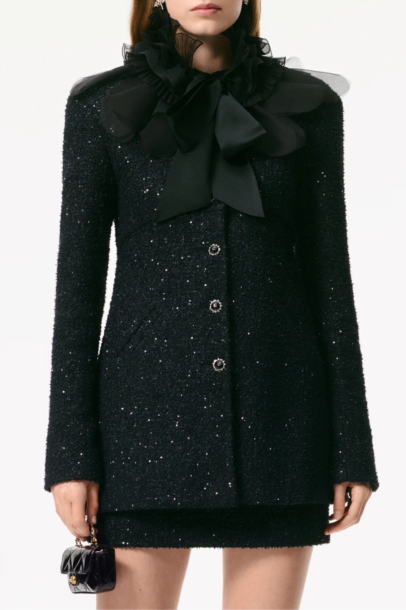 Jacket - Sequined tweed & silk organza, black — Fashion | CHANEL | Chanel, Inc. (US)