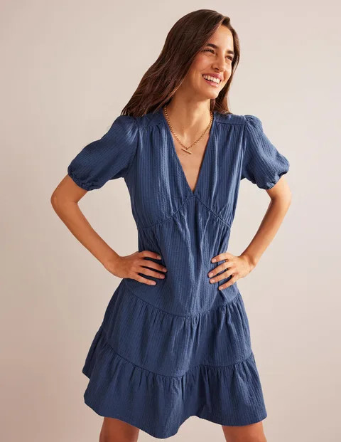 Jersey Seersucker Dress - True Navy | Boden US | Boden (US)